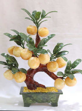 客厅石盘电视柜摆件装饰品栽黄玉家居玉器盘工艺品寿桃子树景