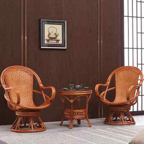 旋转子天JWA然藤椅三件套桌椅茶靠几阳台客椅厅休闲藤编真背家用