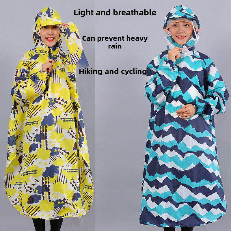 单雨衣女子防雨长途徒步旅行和自行车与面具自行车时尚帽檐雨披高