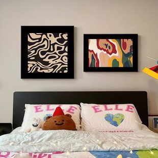 中古蒙德里卧室床头挂画法式玄关柜装饰画抽象沙发背景墙组合壁画