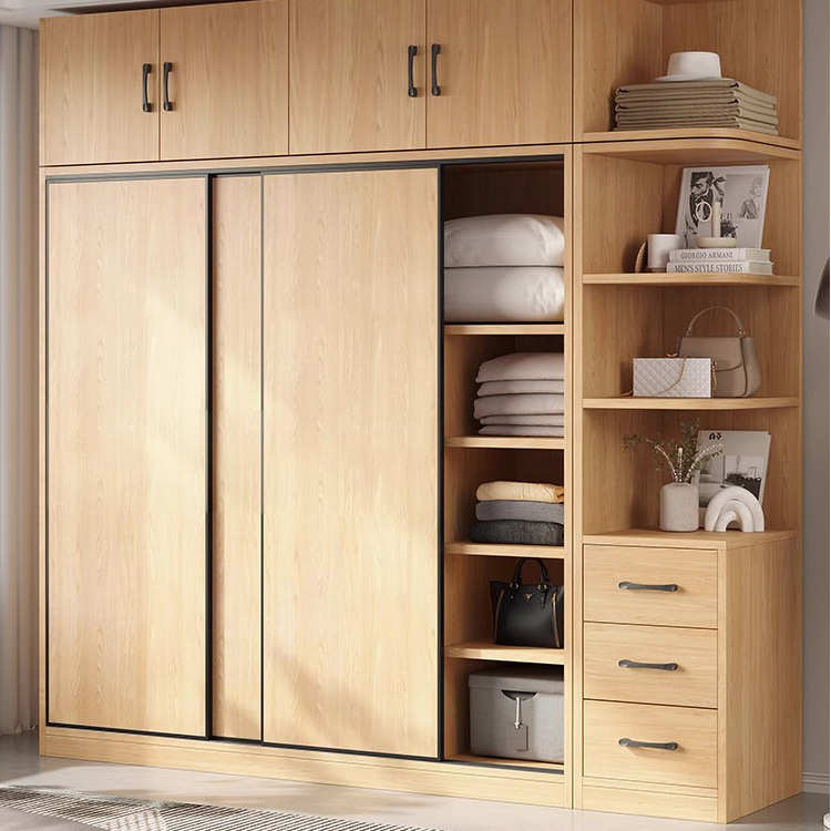 全实木衣柜家用卧室推拉门出租房原木简易组装新款儿童收纳柜