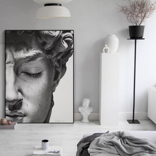 大幅巨幅人物装饰画大卫石膏像黑白素描工业风落地画玄关客厅挂画