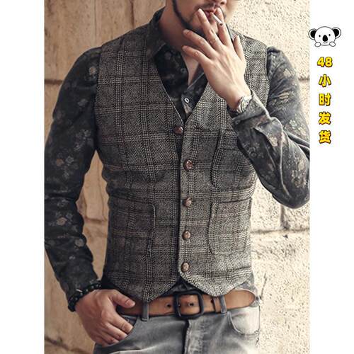 U 84902 Men's Plaid Suit Vest 士格子西装马甲