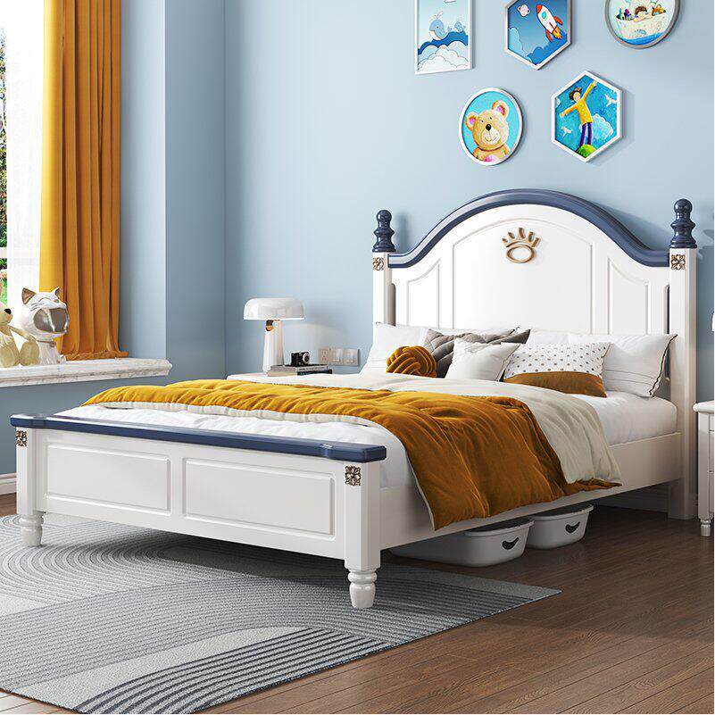 实木儿童床男孩女孩白色卧室现代简约1.5单双人1.8米青少年公主床