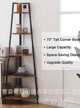5层工业风木架客质厅大型货落地式大收OE122105纳架梯子式型书架
