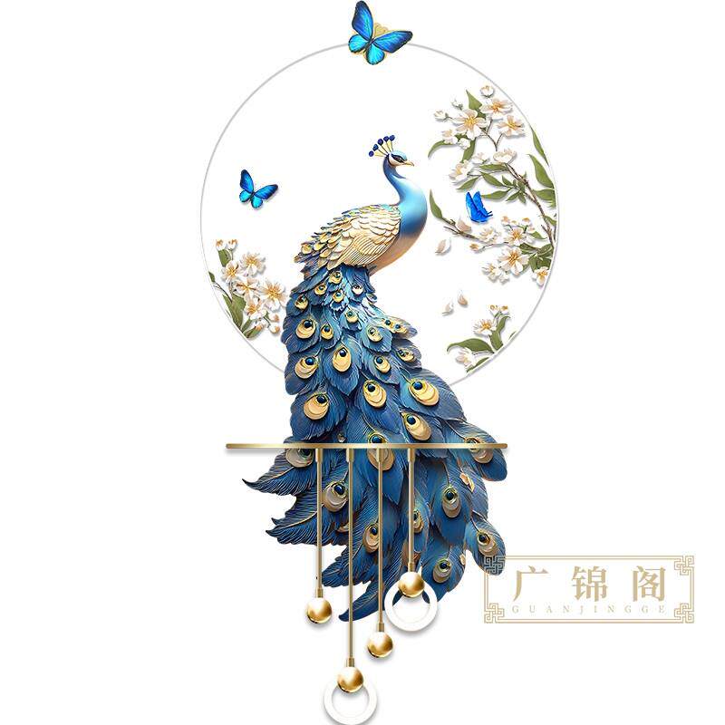 孔雀玄关装饰画高级感立体LED壁灯新中式入户走廊过道挂画2024新