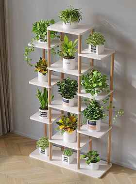 现代轻肉奢多层实花架35064木子客厅落式置物架阳台花盆地架多绿