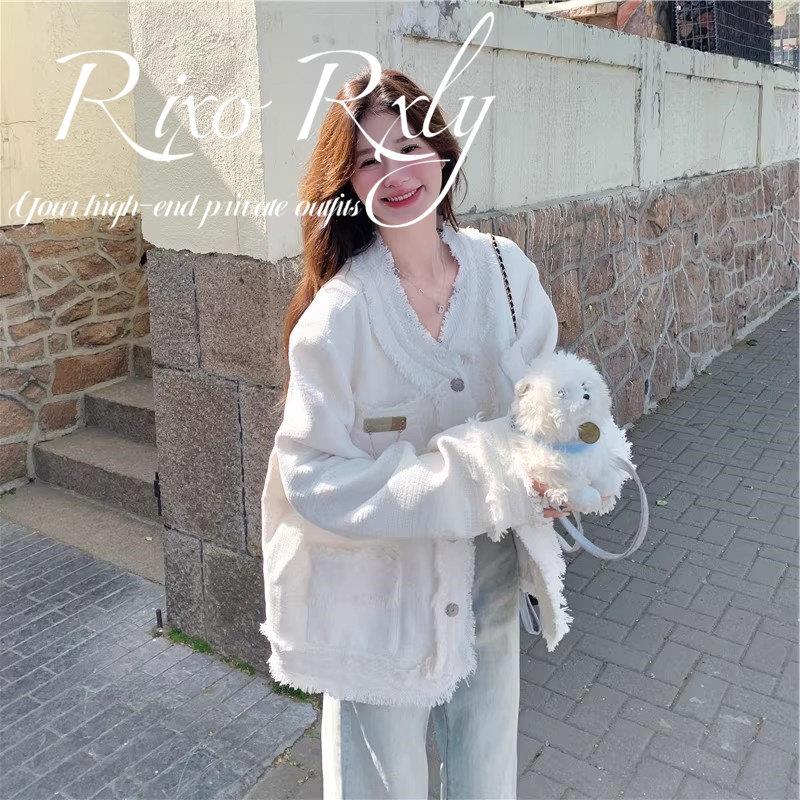 RIXO RXLY白色小香风流苏外套女春秋季小众设计感甜美慵懒风上衣