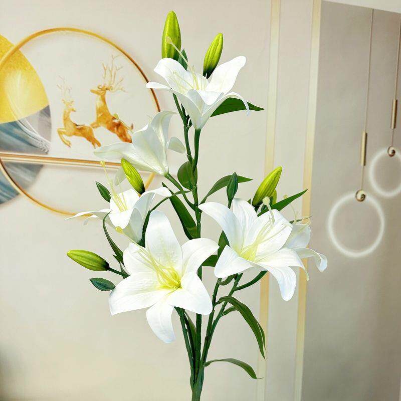 百合花彷真花客厅装饰花落地室内家居装饰摆件假花花束手感百合花