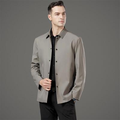 春秋新5188-KJ款薄款纽休扣纯色宽衫松夹克中老外年男装翻领开衫