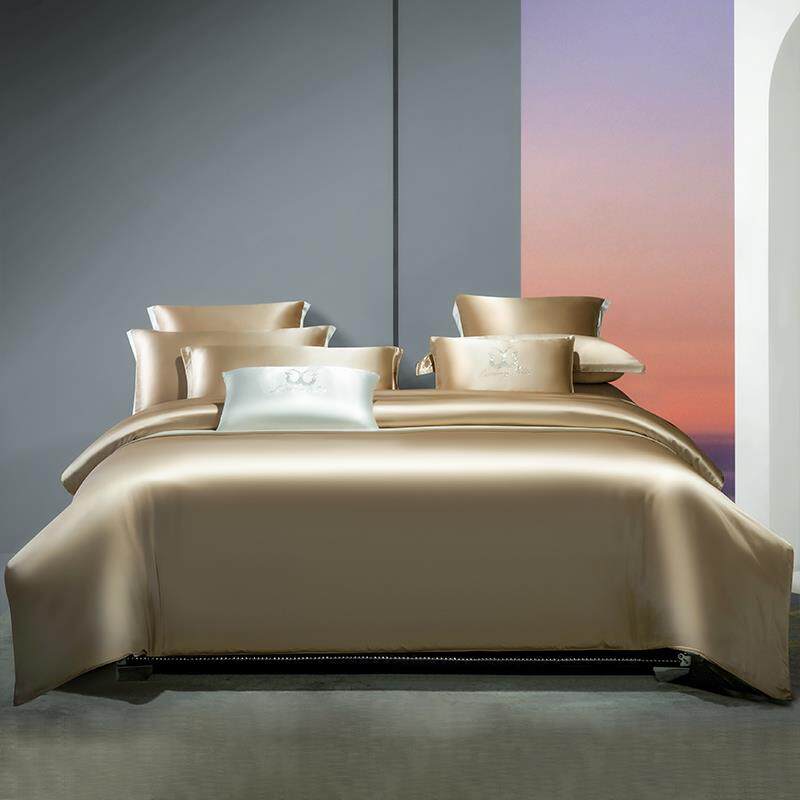 正品重磅面真丝用四件套100桑蚕丝高端定%制床笠双床单被套丝绸床