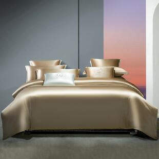 正品重磅面真丝用四件套100桑蚕丝高端定%制床笠双床单被套丝绸床