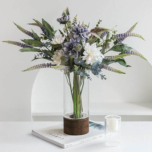 态生活北欧风极简简约木底玻璃花瓶创意家居样板间客厅民宿插花装