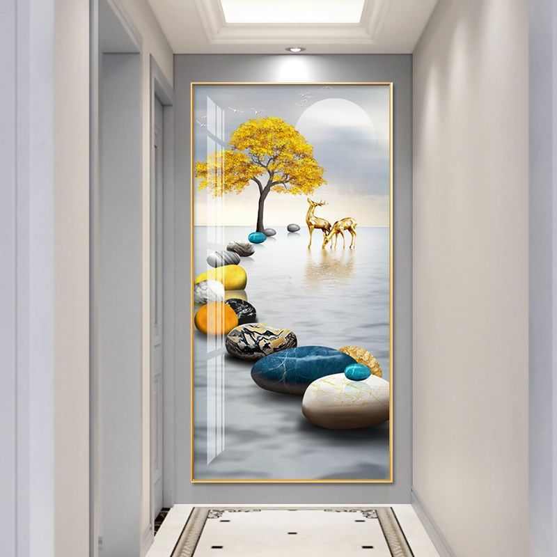 尽头轻过道进门入户墙壁现代简约挂画奢版竖玄关壁画进门装饰画