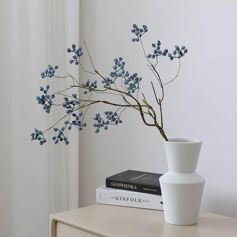 高端蓝莓果子仿真花红果发财果中式玄关客厅摆件假花冬青装饰摆设