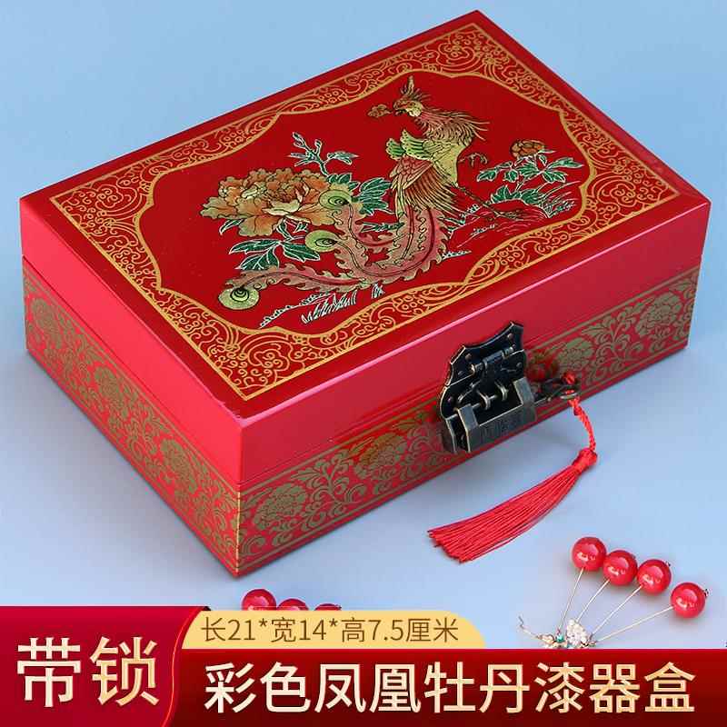 高档梳平遥古城推光漆器中式首饰盒质盒漆盒仿古妆精致特色礼物带