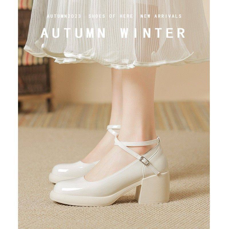 漆皮小皮鞋法式玛丽珍鞋女2026新款交叉扣带高跟粗跟复古单鞋定制,女鞋,浅口单鞋,淘宝优惠券,粉丝福利购,淘宝优惠卷