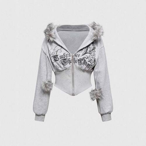 Punk Y2K Vintage Leopard Print Floral Fitted Knit Hoodie