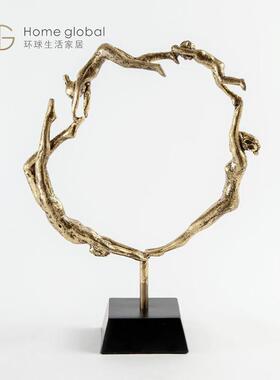 悦生活金色家庭雕塑样板房间软装设计师别墅会所客厅装饰艺术摆件