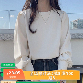 纯色春季薄款打底衫学生装灯笼袖宽松卫衣长袖T恤女