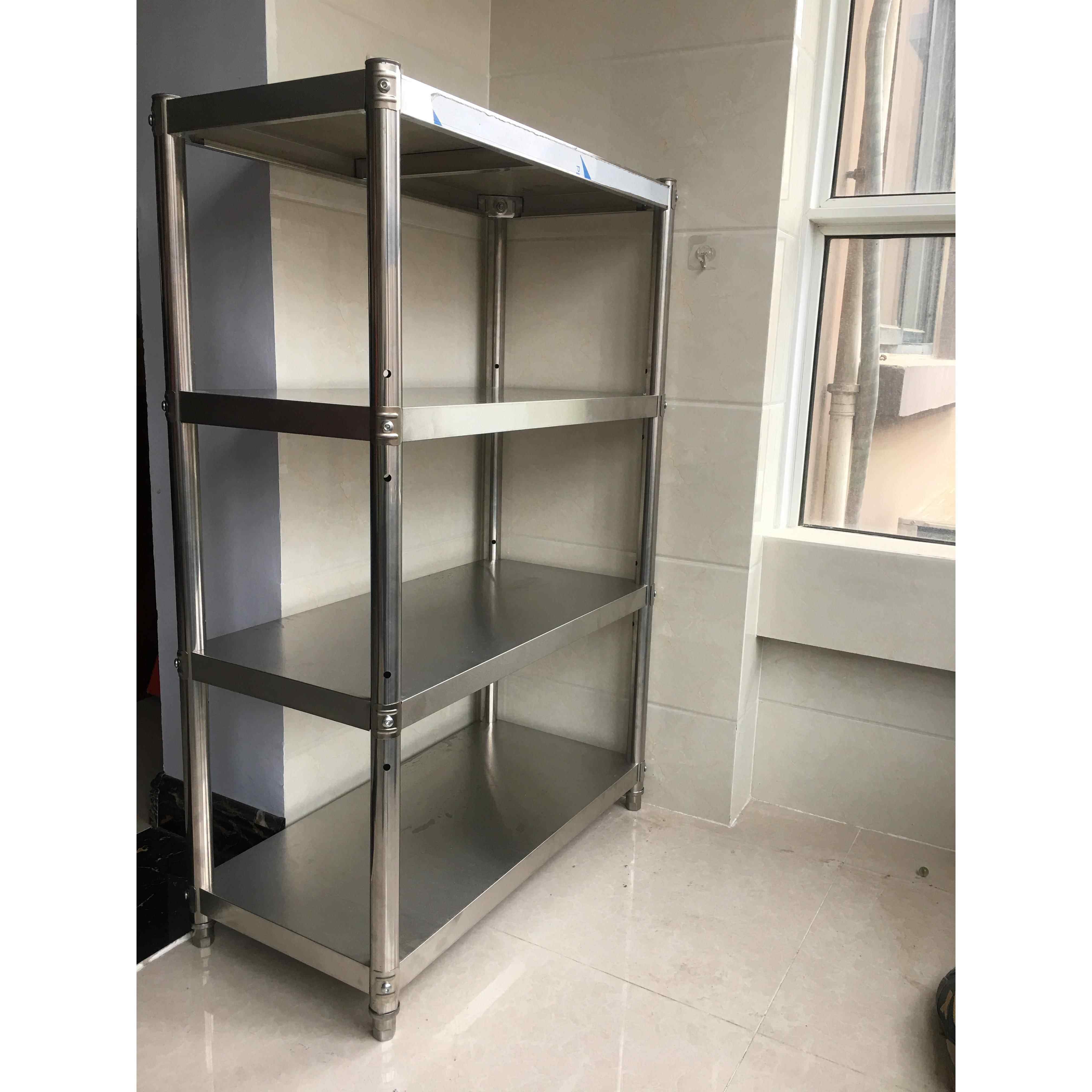 家用厨房不锈钢置物架四层落地收纳架子多功能货架微波炉架烤箱架