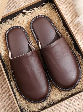 春秋季家用定制LOGO男女居家室内防滑木地板软底家居四季皮拖鞋