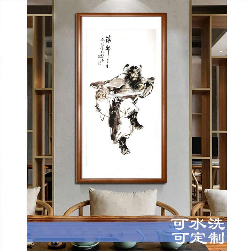 钟馗画像丝绸卷轴画朱砂客厅国画钟馗画竖版迎福玄关挂画