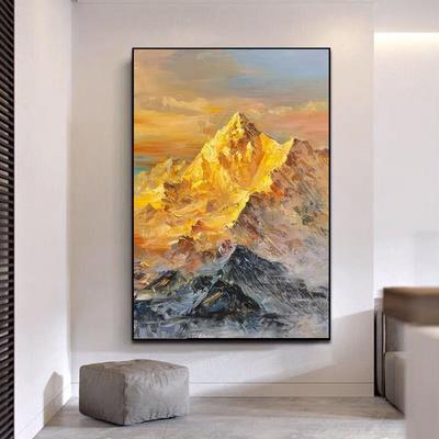 手绘日金山油客画厅沙发背景壁画玄关装饰墙画山6001a水画背有照