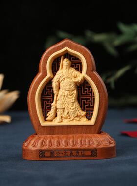 桃木雕刻汽车摆件十二生肖守护神车内装饰茶台家居摆件黄杨木镶嵌