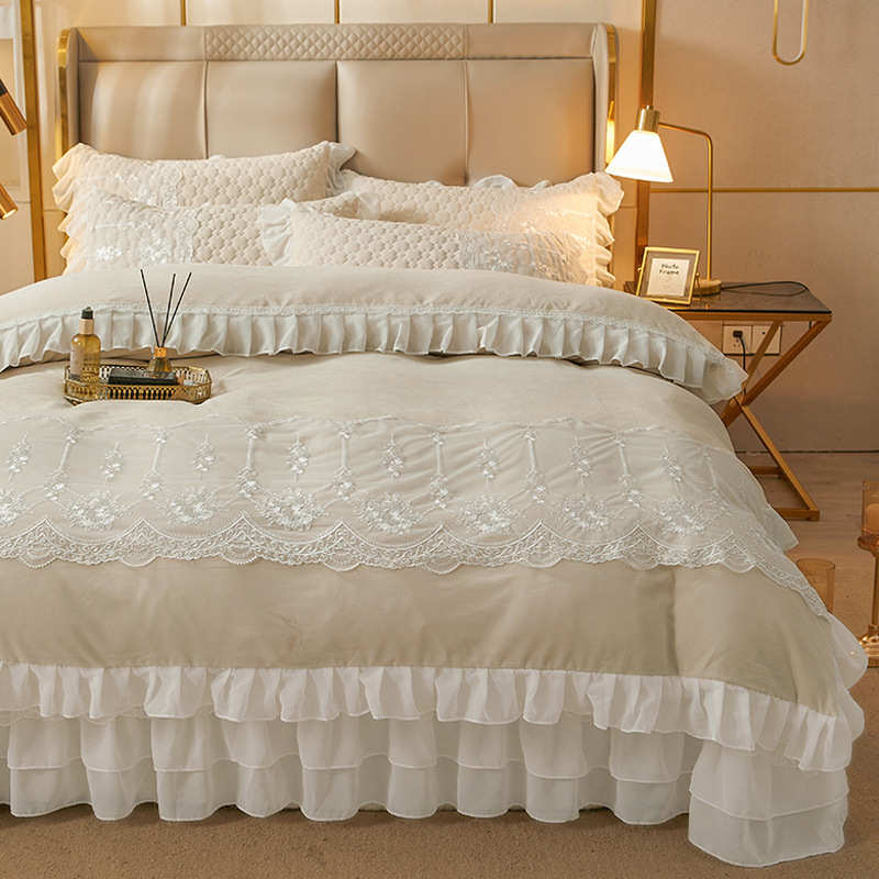 盖件套公主四季被套款纯色通用棉床1vpr床上韩式加厚四夹床单