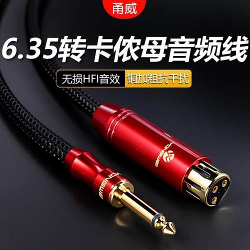 甬威 单晶铜镀银6.5转卡侬母话筒线6.35大二芯5V动圈麦接音箱功放