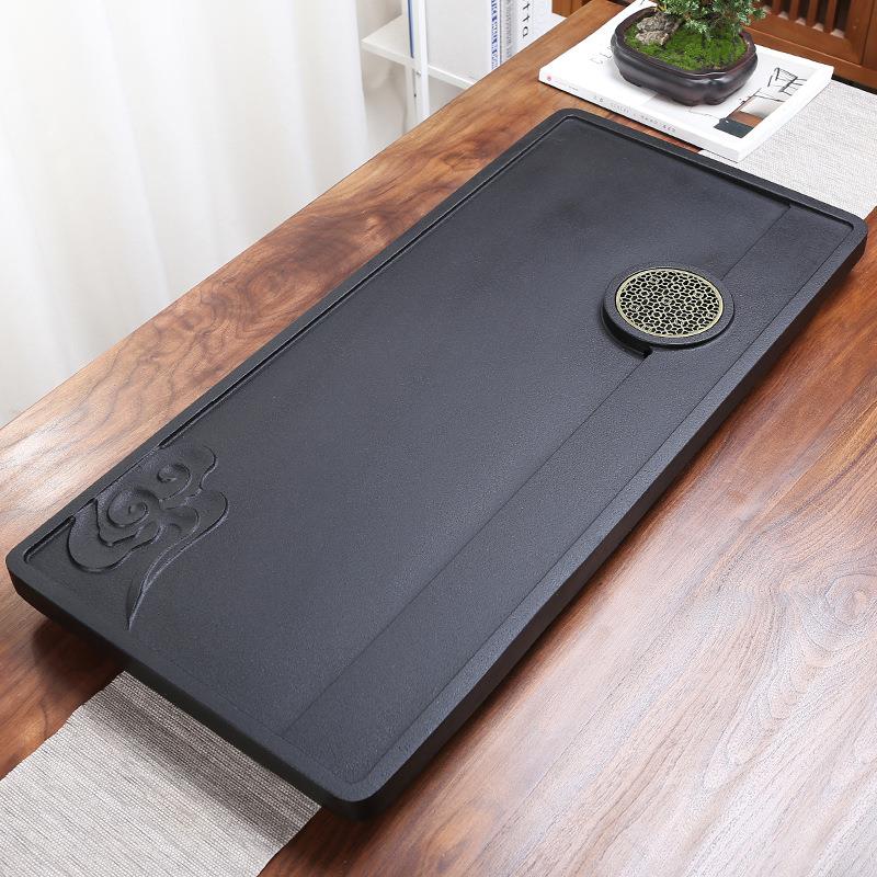 乌金茶盘家用天然整块简石石排水茶台WAQ2-96约创意茶具托盘大小