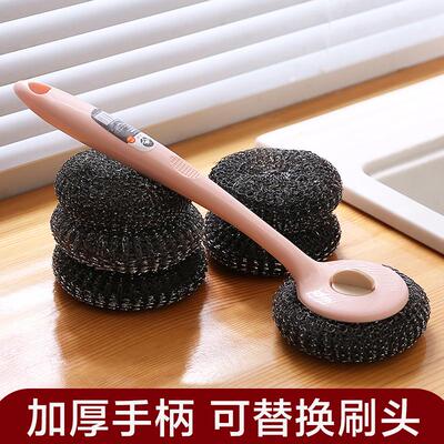 Long-handled pot brush for home use, designed to clean witho