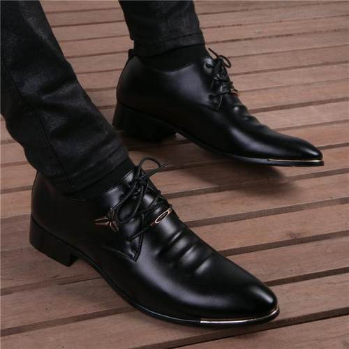 高档夏季皮鞋男真皮尖头韩版潮流增高男鞋鞋伦正装英商务休闲结内