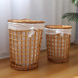 藤编柳编脏篓衣用脏收纳篮带高档火锅店衣服收纳定制田园筐盖镂空