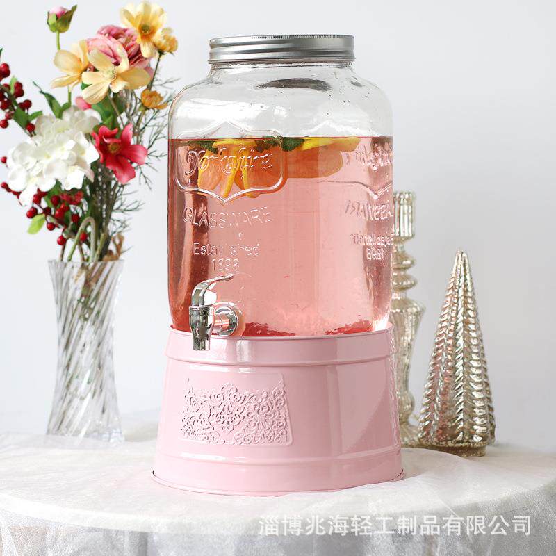 可乐桶 威士忌带龙头玻璃果汁罐8升铁皮桶甜品台饮料桶柠檬冷水壶