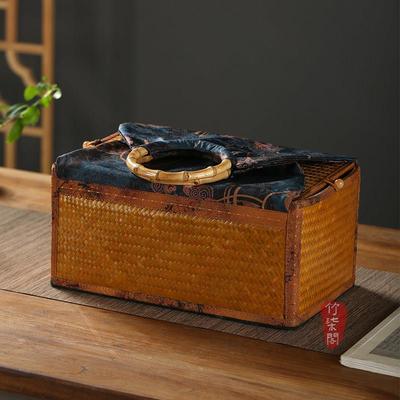 竹柒阁手工竹编香云纱茶事包户外中式手提茶箱泡茶茶具收纳带隔层