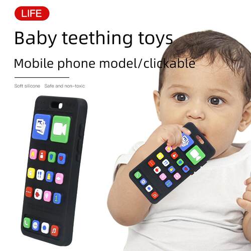 Baby Teether Toy 按压手机固齿器食品级矽胶磨牙棒遥控器婴儿玩