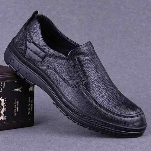 高档外贸休闲皮鞋男士真皮春牛秋透气头层皮底软面懒软人套脚商男