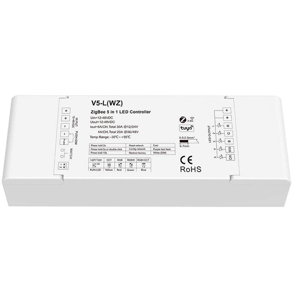 ZigBee5合1恒压LED控制器RGB RGBW RGB+CCT⾊温单⾊灯带V5-L(WZ)