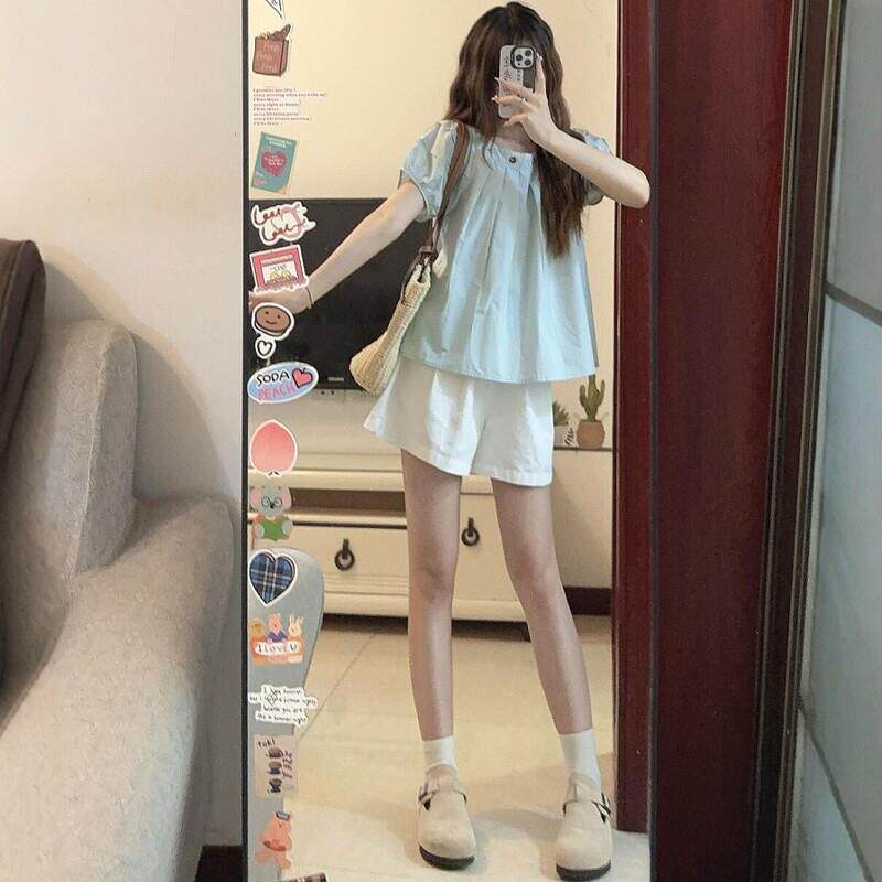休闲 运动套装女2025夏季甜美宽松百搭短袖短裤少女减龄OOTD两件
