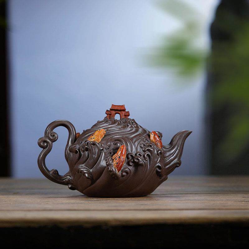 仿生器紫砂壶名家纯手工茶壶鱼跃龙门高档树桩茶具泡茶壶大容量