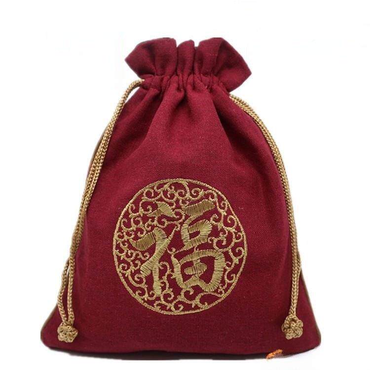 特大号麻布福袋刺绣空包袋年会礼品袋文玩手串收纳布袋首饰束口袋