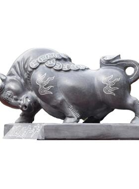 石雕石头青石牛摆件客厅门前生肖看门小石牛一对原石雕刻家居装饰