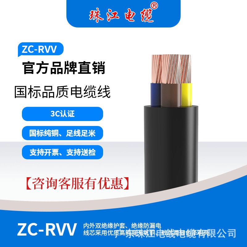 广东珠江电缆2芯RVV0.5-4黑白护套阻燃铜芯电线家装工程软电源线
