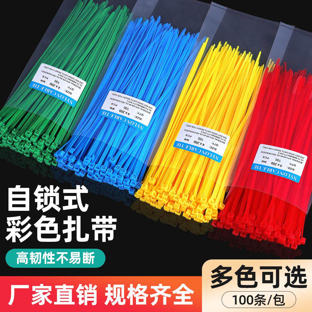 彩色尼龙扎带4*200塑料自锁式红黄蓝绿束线带园艺捆绑绳100条