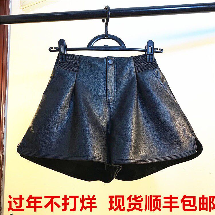 真皮短裤女宽松阔腿松紧高腰显瘦a字型外穿大码皮短裤2025新款潮