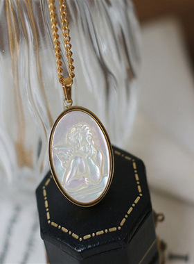 小天使复古思虑贝壳贝母椭圆项链