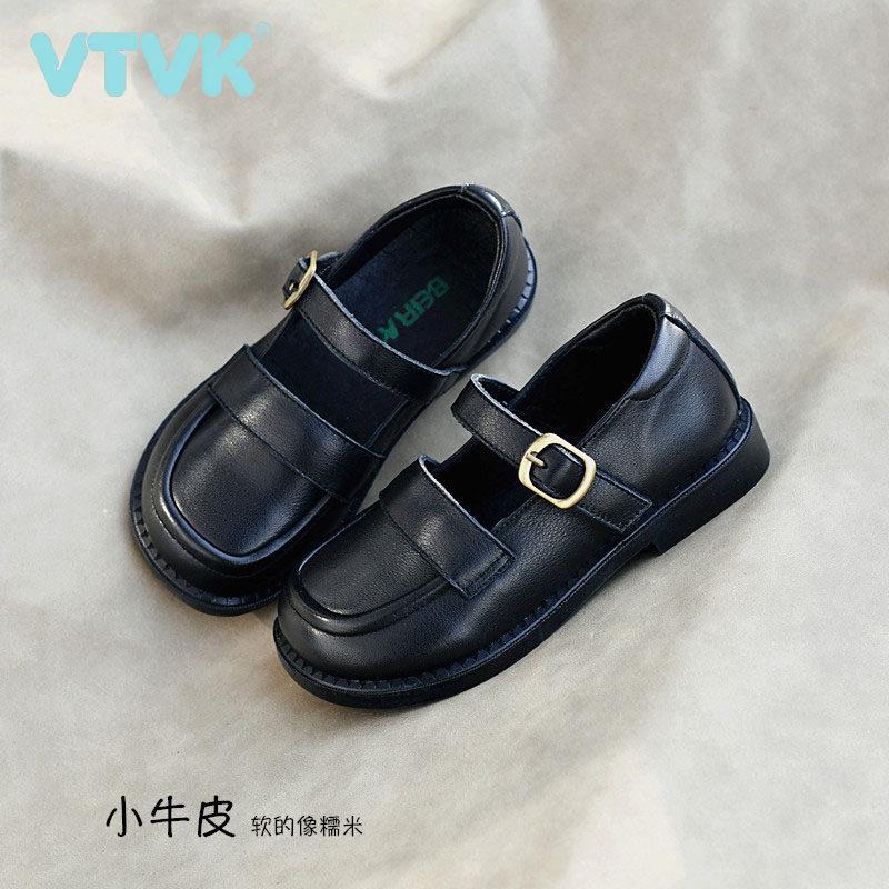 VTVK童鞋女童皮鞋春秋季黑色女孩鞋子英伦公主软底真皮玛丽珍单鞋