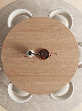 实岩655圆桌#木板餐圆桌家椅用小户型餐厅圆形饭桌带转桌盘白蜡木